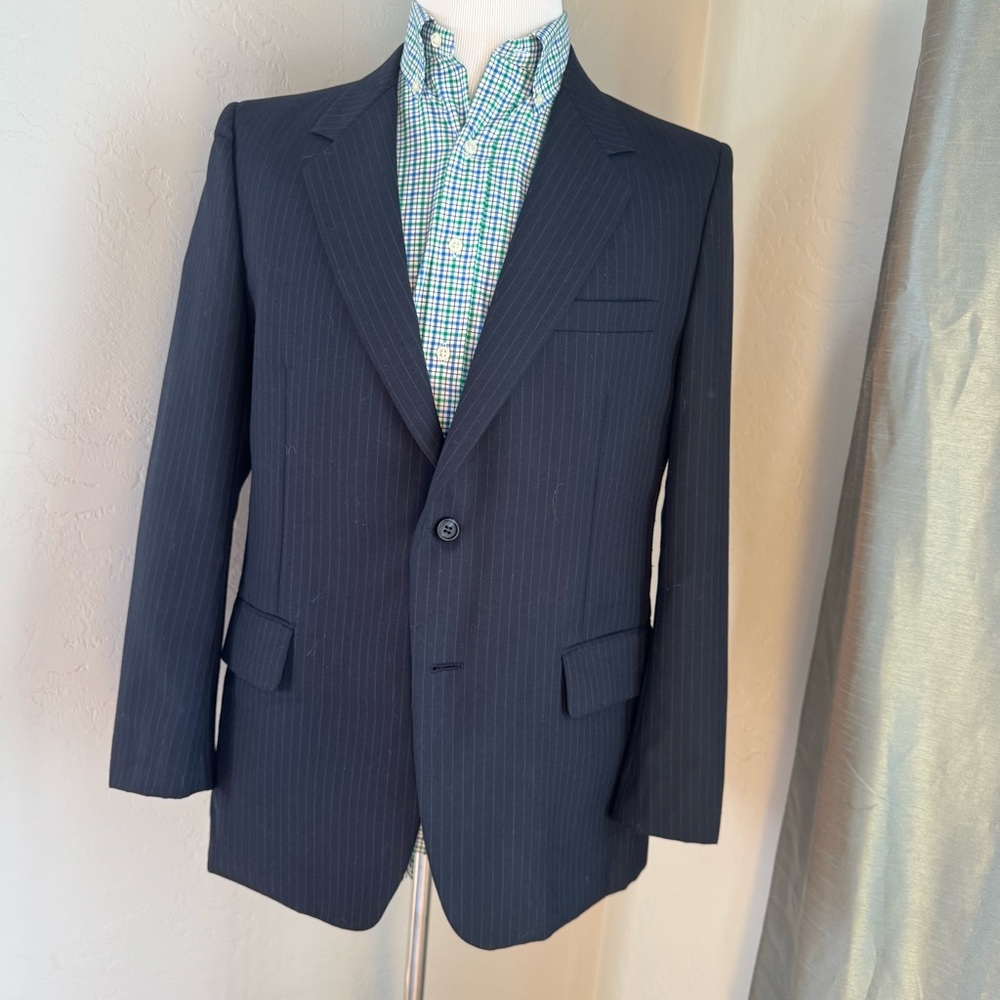 Oliver Hunt Men's Navy Blue Linen Pinstripe Two Button Business Blazer Size 41R